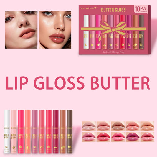 10 pack of dazzling water gloss lip oil, smooth and delicate, with color rendering, moisturizing, full and plump, women's gift